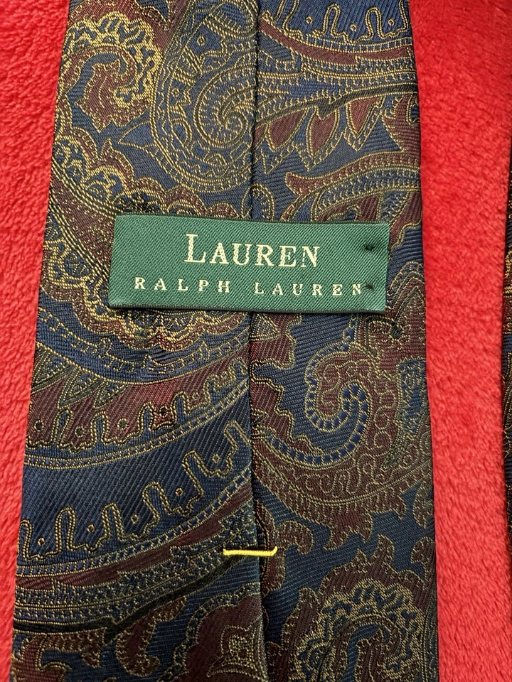 Corbata de seda Ralph Lauren etiqueta verde para hombre azul marino tejida cachemira hecha en EE. UU. Foto 2 de 4