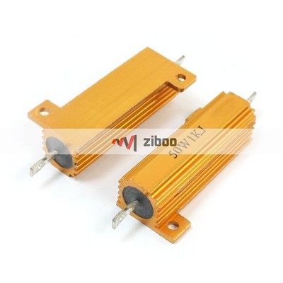 2Pcs 50W 1K Ohm Axial Wirewound Aluminum Clad Resistor Gold Tone 4.8 x2.6x1.5cm 