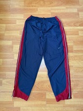 Vintage Nike Nylon Track Pants Navy Blue and Red with Side Stripe XL