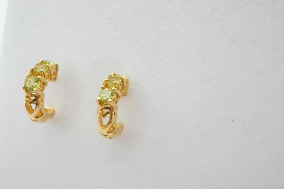 Natürliches Grün Peridot Edelstein 14k Gelbgold Halb Creole Ohrstecker r537 - Bild 3 von 4