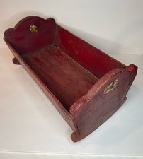 Vintage Red Painted Wooden Doll Cradle