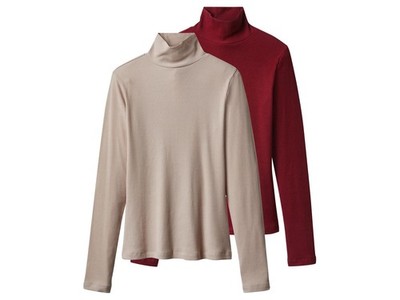 esmara  Damen Gerippte Rollkragenshirts, 2 Stück (rot/beige, S(36/38)) - B-Ware