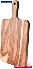 Acacia Wood Cutting Board with Handle - 14 x 7in, Wooden Chopping Board for Meat