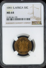 1991 South Africa 50 Cents NGC MS64 Quality