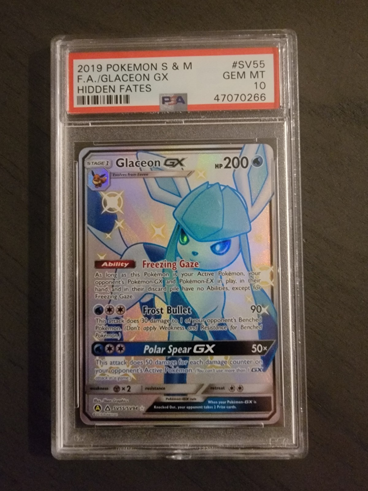 2019 Pokemon Hidden Fates SV55 Glaceon GX PSA 10 GEM MINT