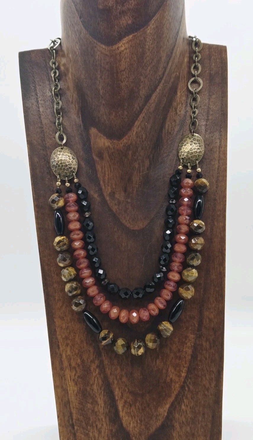 Boho Stackable Gemstone Beaded Necklace Thee Row … - image 8