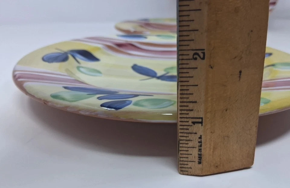 Lote de 3 placas de tulipán de pintura a mano italiana cerámica envejecida locura amarillo pálido 8,5" Foto 3 de 4