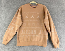 Jordan Essentials Holiday Fleece Sweatshirt Mens Medium Beige Crew Neck Cotton