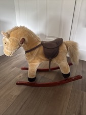 Wooden Ride On Toy Kids Rocking Horse Plush Pony with Nursery Rhyme for Toddler