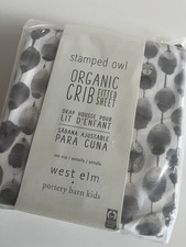 Pottery Barn/West Elm Stamped Owl Organic Crib Fitted Sheet  Gray/White  NWT