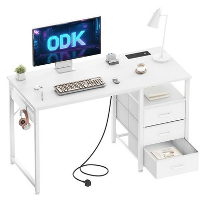 ODK 120cm Computertisch mit Schubladen, Büro 2 120×48cm, weiß