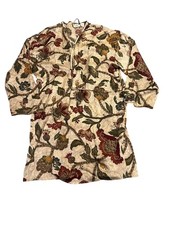Victoria's Secret Silk Floral Burgundy Olive Cream Short Robe READ M/L