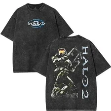 HALO 2 Vintage Heavyweight Washed Tshirt - Comfort Cotton Crew Neck Casual