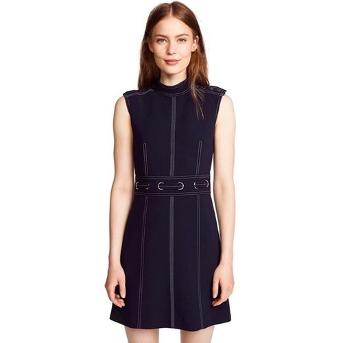 Veronica Bartkleid Nico Stehkragen Knöpfe A-Linie dunkelmarine neu ohne Etikett $ 495 #1029 - Bild 1 von 9