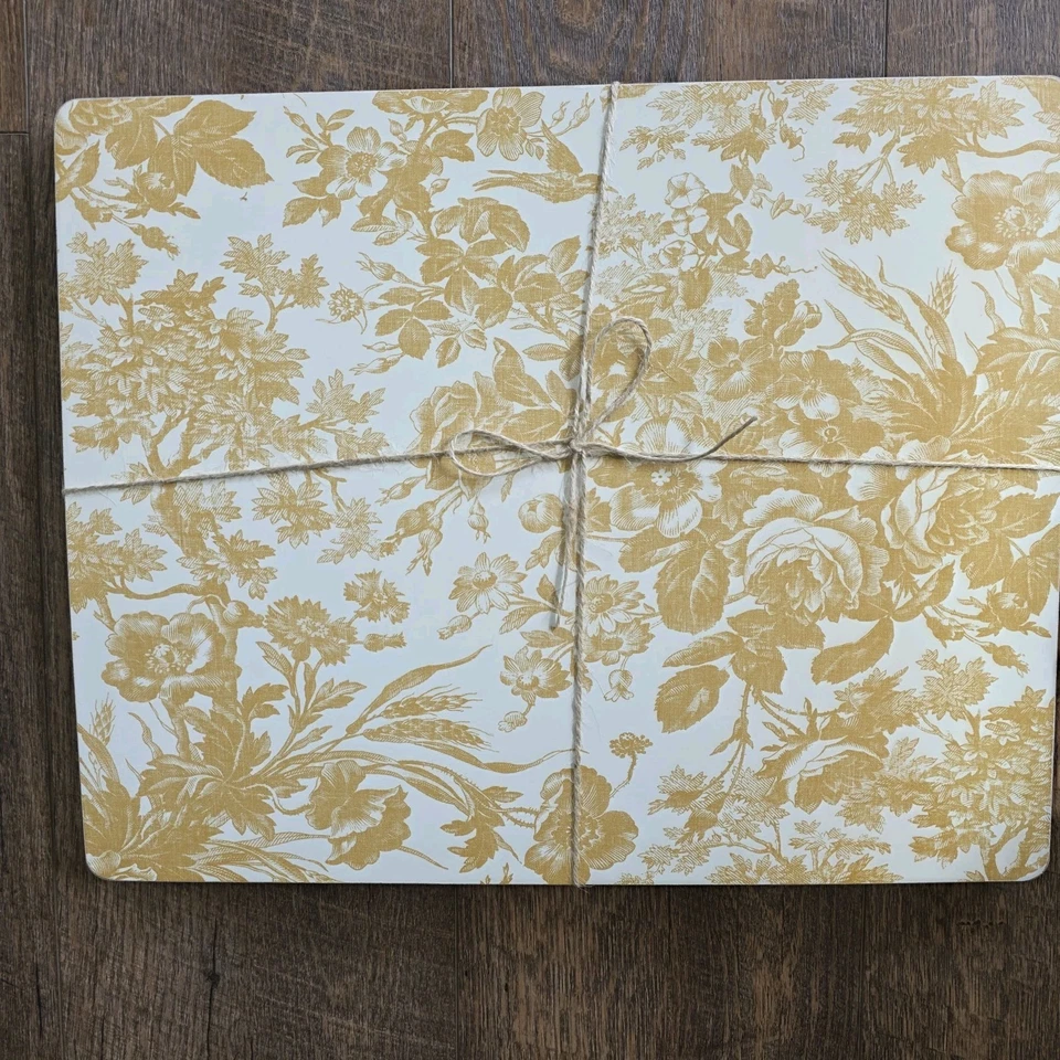 Pottery Barn Sorrel Toile Cork Placemat - Set of 4 Marigold Yellow - Image 4 of 4