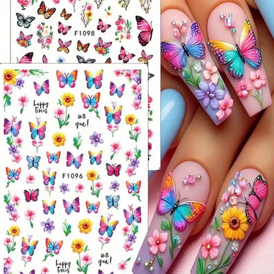 Nail Art Sticker Aufkleber 3D Schmetterling Blume Blüte Garten Frühling Farbe Design