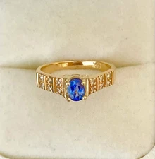 Vintage 14k Solid Yellow Gold Ring  Blue Sapphire & Diamonds Size 7  3.56grs