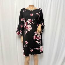 Lauren Ralph Lauren Dress Womens Sz 8 Black Floral Bell Sleeve Romantic Feminine