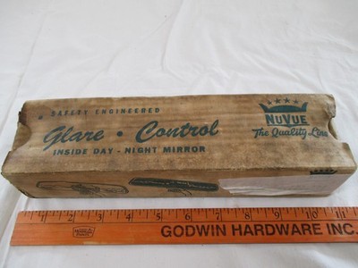 Vintage Nuvue Glare Control Glare Proof  Day / Night  Chrome Mirror. In Org. Box