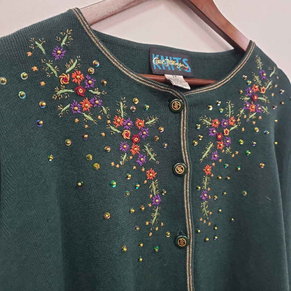 Cárdigan bordado floral tejido Carol Patterson para mujer talla 3X vacaciones artístico Foto 2 de 4