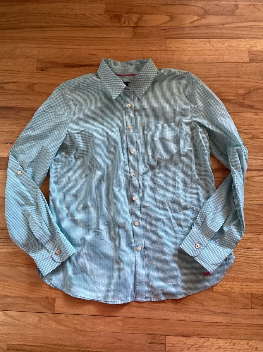Talbots Ladies Blouse Size M Button down Aqua/white check