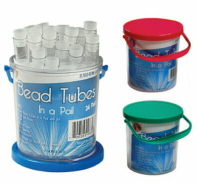 24 Pc Plastic Gold Vials In A Pail - Gems-Beads-Nuggets,Pills,Survival,Bead Tub