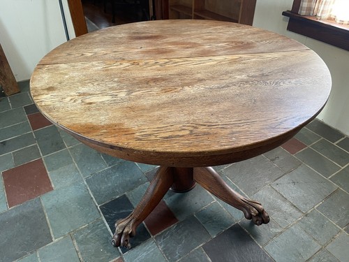 Vintage 41 Oak Dining Table Claw Feet W Casters 2 Leafs Vintage 41 Oak Dining Table Claw Feet, Antique Round Table With Claw Feet