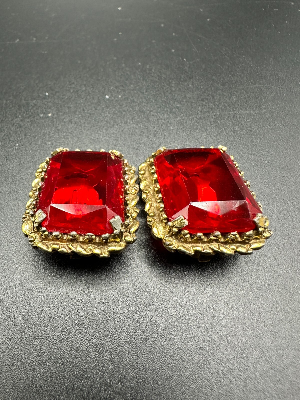 GORGEOUS VINTAGE RED-ORANGE RECTANGULAR RHINESTON… - image 3