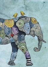 Elephant and Yellowbirds Tree-Free Greetings Blank Note Card