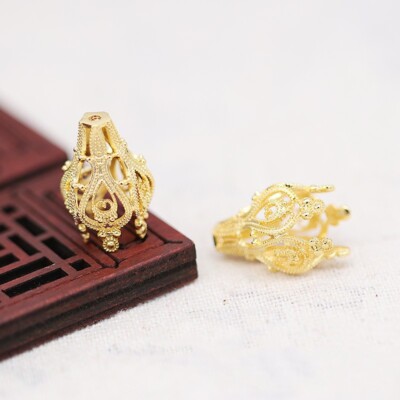 10x Light Gold Brass Flower Bead Caps Filigree 5-Petal Big Cone Findings 20x14mm