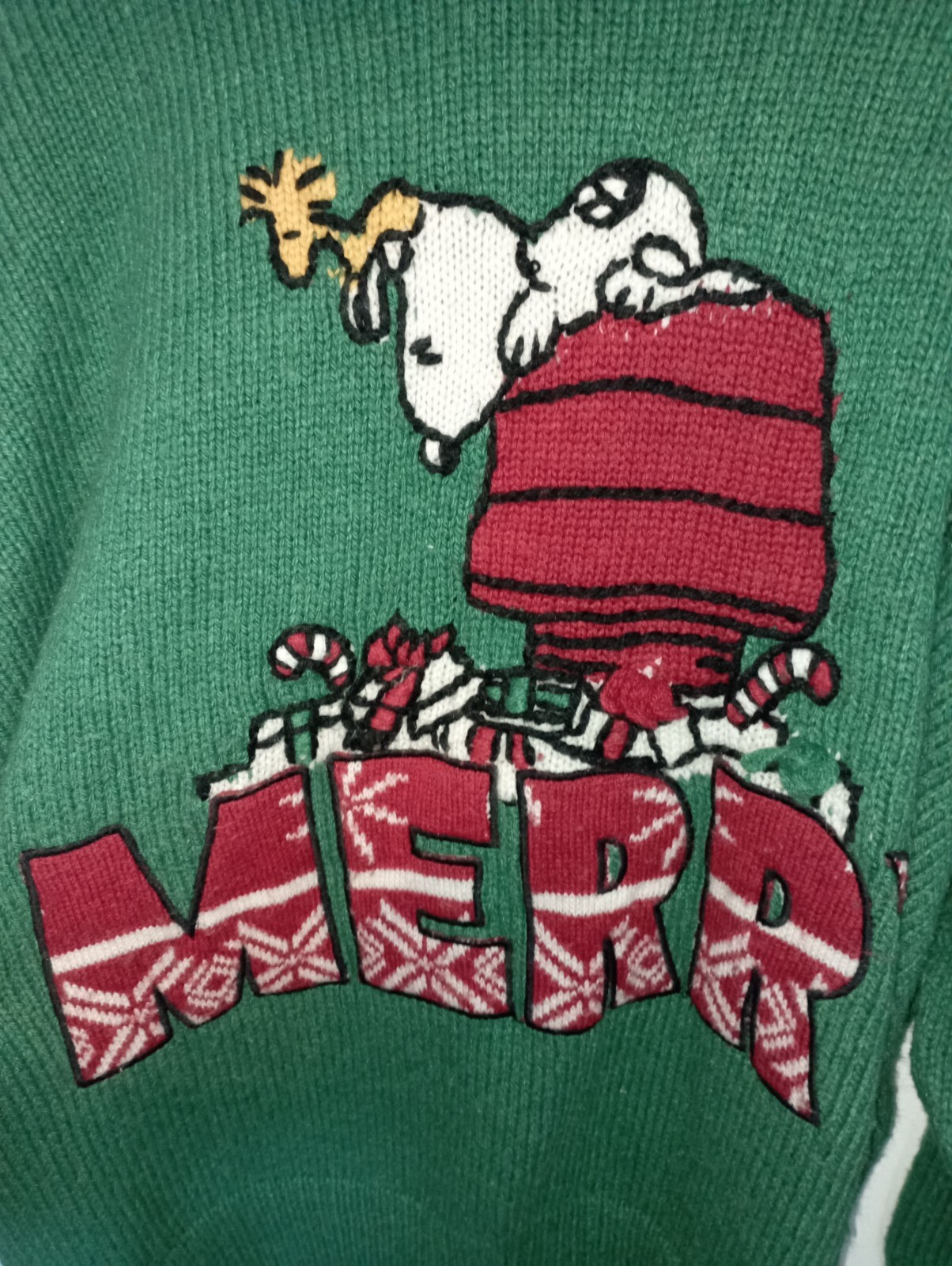 Rare ZARA Peanuts Knit SNOOPY Green Christmas Jumper … Gem