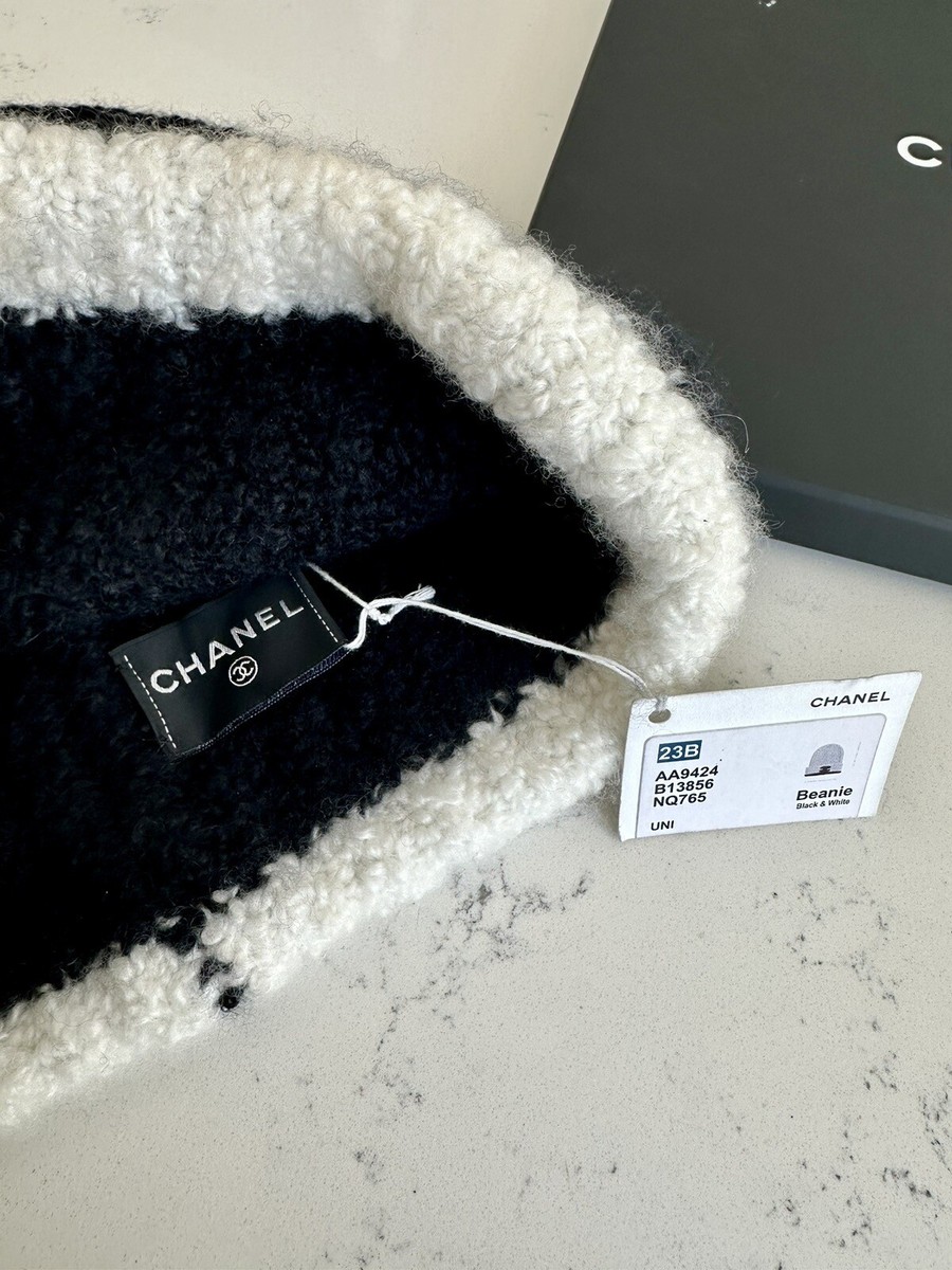 Chanel 23B Cashmere Silk Black White CC Logo Fold Over Chanel 23B Cashmere Silk Black White CC Logo Fold Over