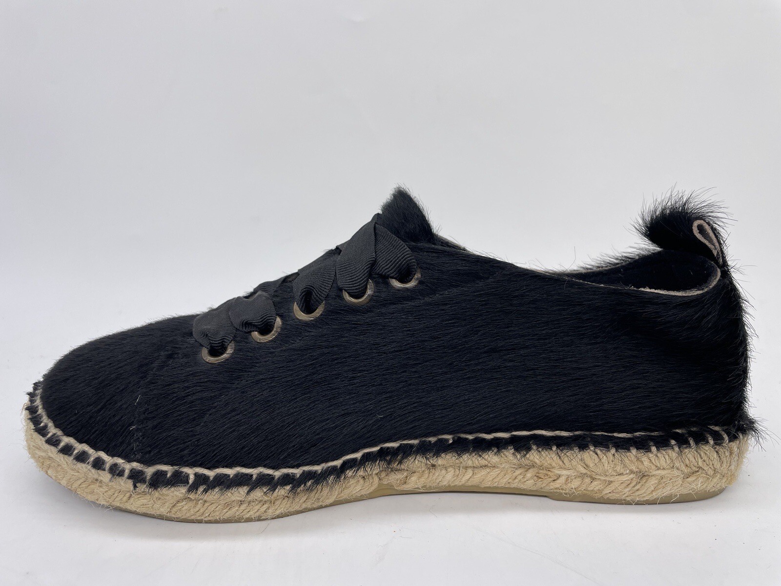 Sneaker piatte Manebi Espadrille capelli di pony neri in pelle con lacci taglia 36 6 US
