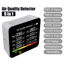 9In1 Air Quality Monitor Indoor Home CO2 Meter CO TVOC HCHO PM2.5 Test Detector
