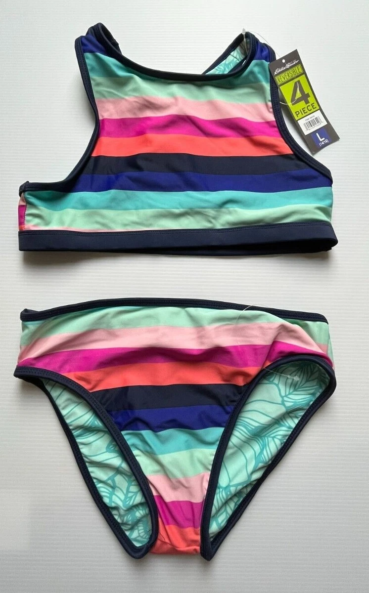 EDDIE BAUER Girls 2-Piece Reversible Bathing Suit Sz Large (14 -16