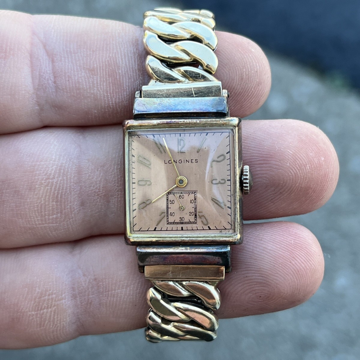 Vintage 1940's Longines 10k Gold Filled Cal 9LT Men's Wrist Tank