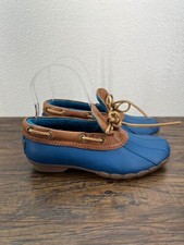 Sperry Top Low Boot 5 Teal Rubber Cognac Leather Trim Waterproof Duck