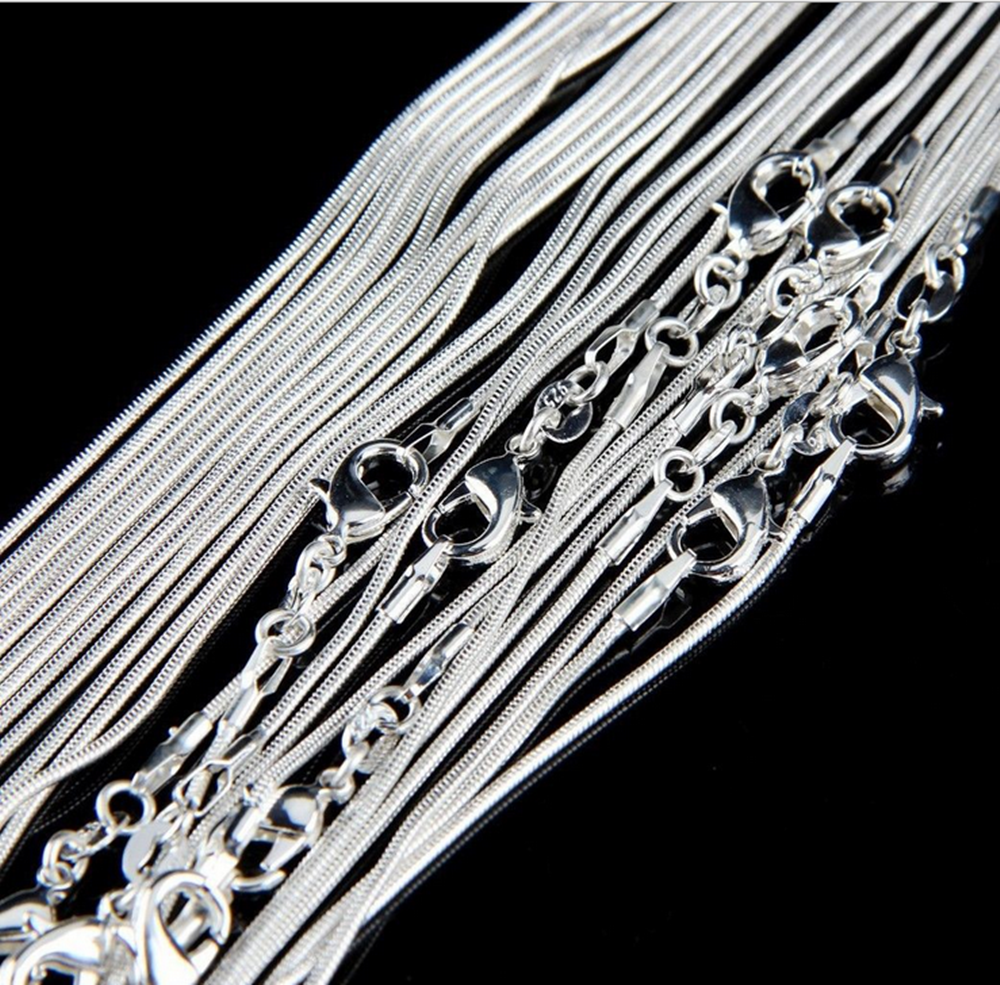 100PCS 925 Silver Plated 1mm Snake Chain Necklace 16-30 Inches Bulk Wholesale