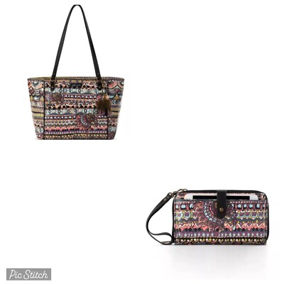 NWT Sakroots Artist Circle Metro Tote  & Wristlet - Taupe One World