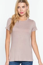 Women's Round Crew Neck Short Sleeve Soft Rayon Top Relaxed Fit Basic T-Shirt