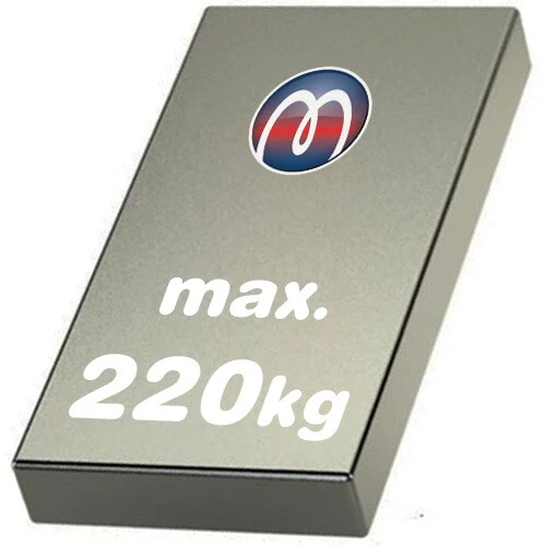 Quadermagnet / Magnetquader  80 x  40 x 20mm Neodym N52, Nickel -  220 kg
