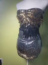 Ombre Sequin Mini Dress Gold/Silver Sequins, Belt, Party Dress Size Medium