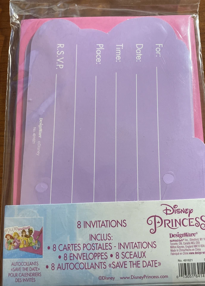 2 paquetes de 8 invitaciones de fiesta de princesas Disney (16 en total) Foto 3 de 4