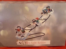 Snowmen on Tea Light Metal Tree Stand, Vintage