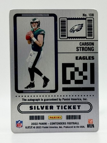 2022 Contenders Silver Ticket #108 Carson Strong RC Auto 47/49 Metal Eagles - Picture 2 of 2