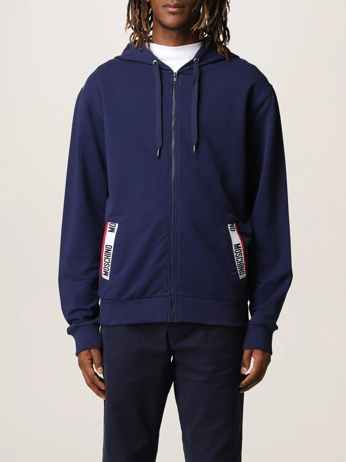 Felpa con cappuccio con nastro Moschino blu vestibilità regolare nuovissima con etichette taglia S