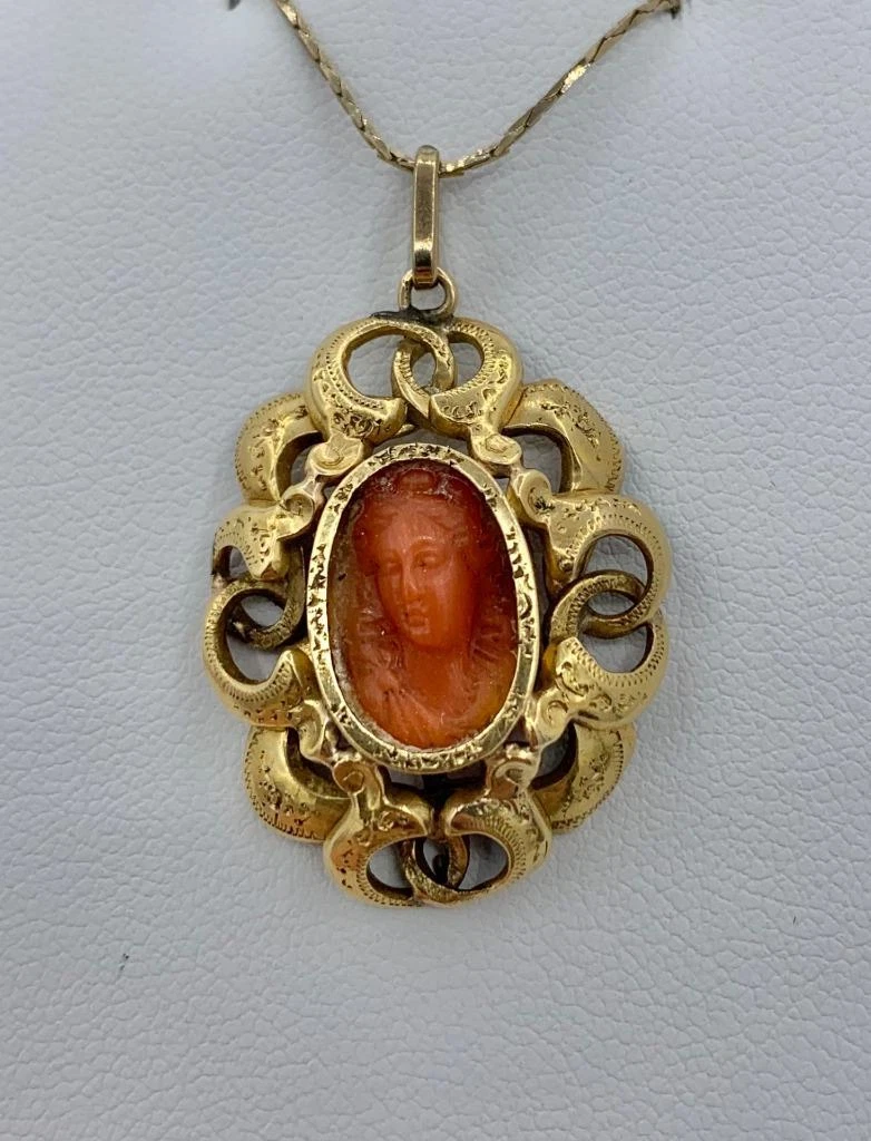 Coral cameo necklace deals