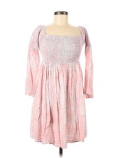 Torrid Womens M/L Dress Fairy Short Cottagecore Pink Textured Smocked Boho
