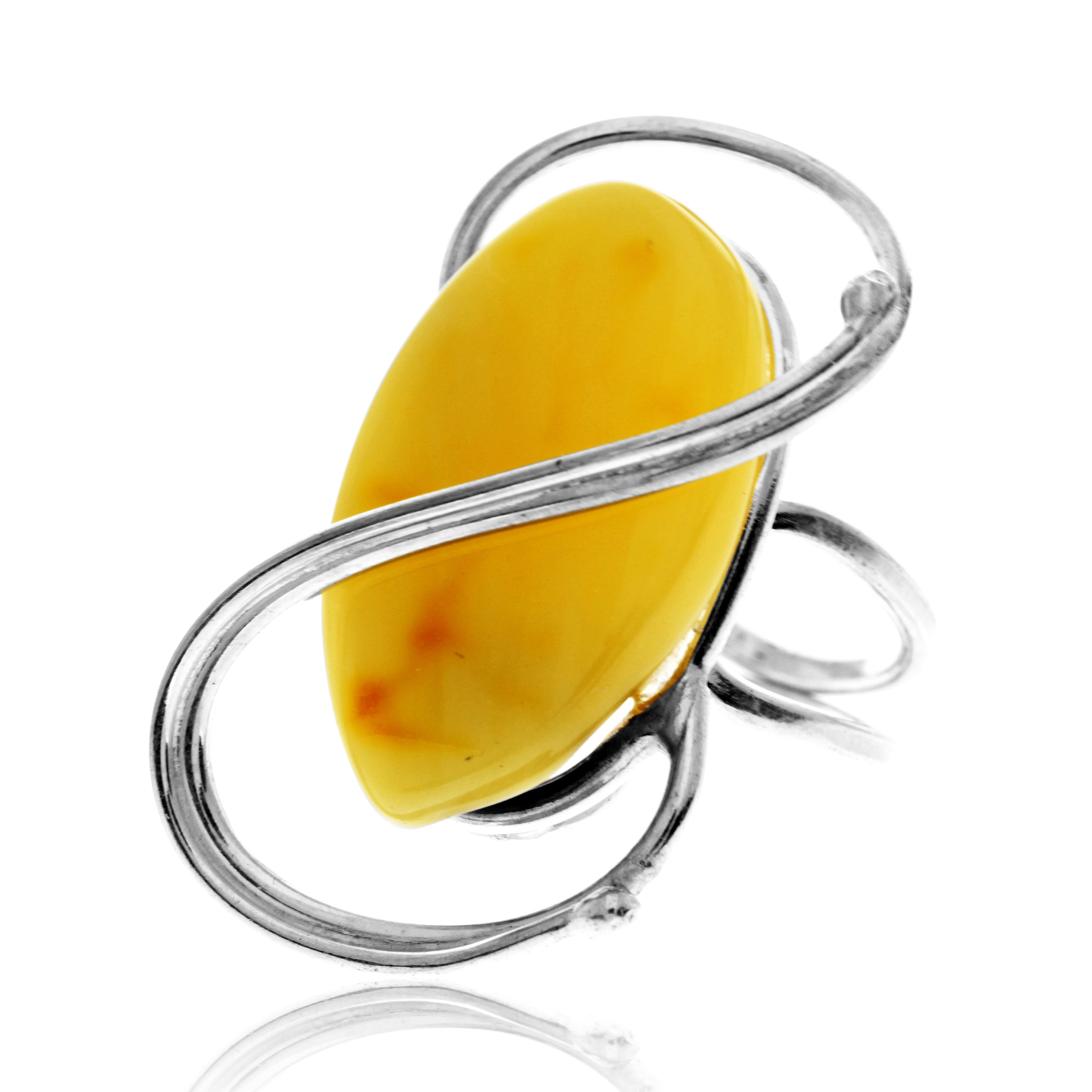 Bague En Argent 925 & Ambre Baltique Cognac - Sangle Ajustable - Faite Main En Pologne - Neuf Avec étiquettes