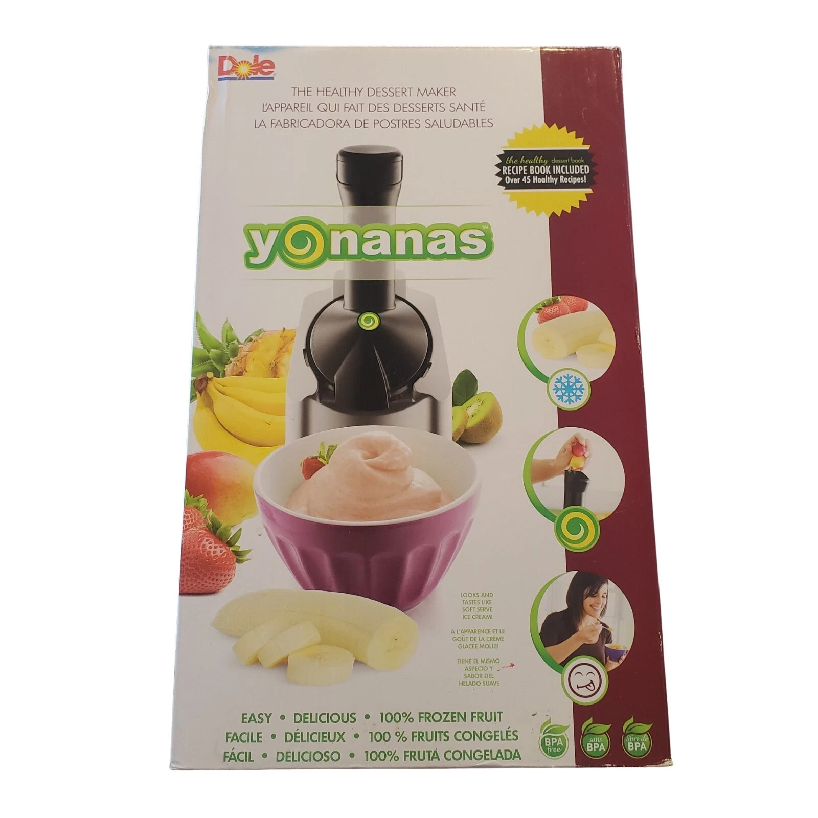 NIB DOLE YONANAS FROZEN TREAT DESSERT MAKER YOGURT SORBERT ICE CREAM MACHINE